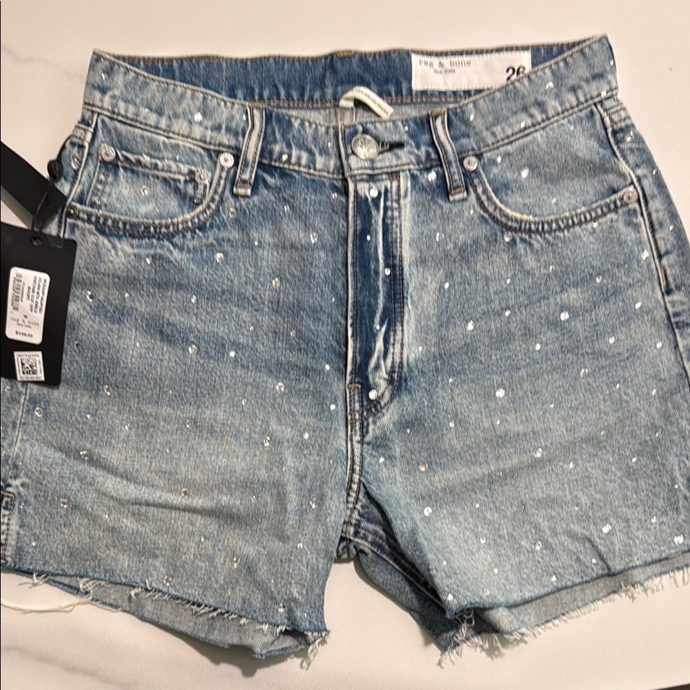 Studded Denim Shorts solans with jewels